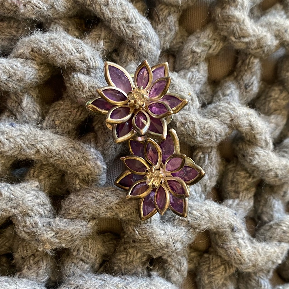 Purple Flower Earrings with Extra Long Post. Stained Glass Look on the Petals